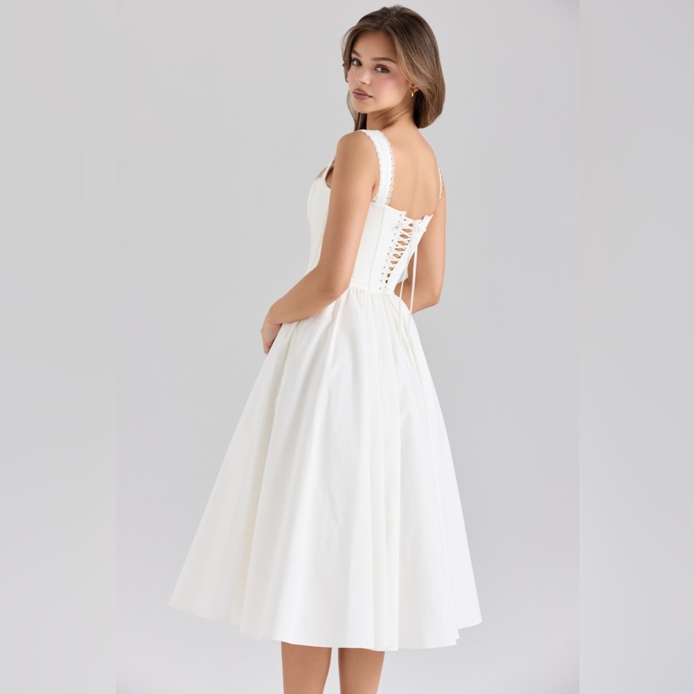 House of CB Amara White Stretch Cotton Corset Midi Dress - Picture 7 of 11